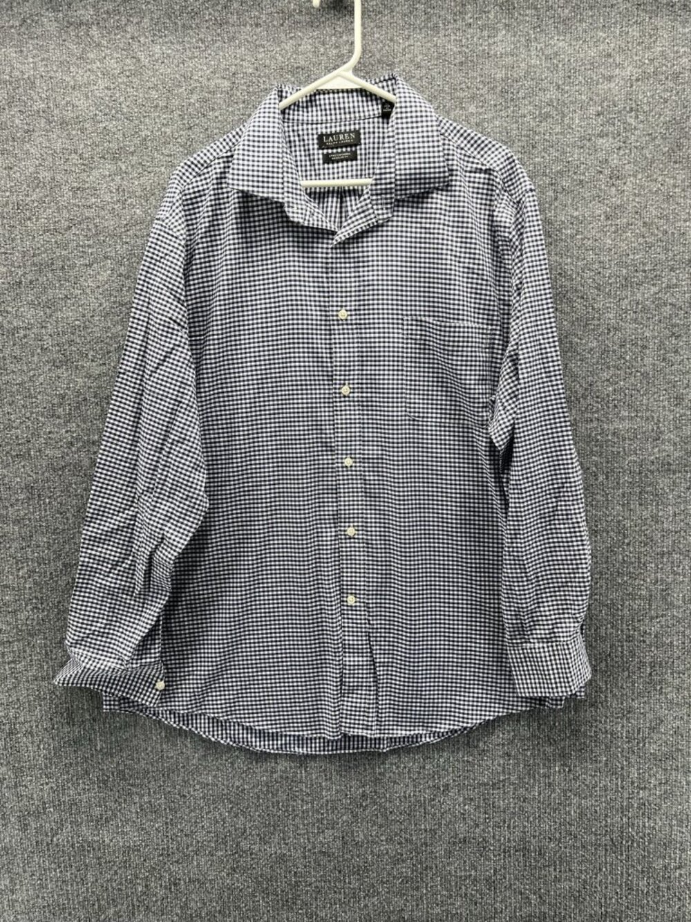 Lauren Ralph Lauren Dress Shirt Mens 2XL Blue Gingham Stretch Long Sleeve